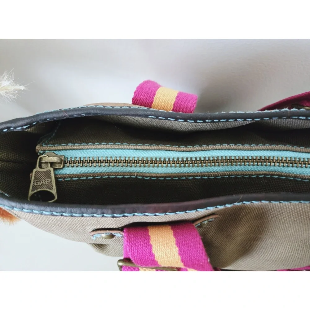 VTG 90s GAP 1969 Canvas‎ Brown Leather Y2K Tote Carry All Bag Handbag Shopper